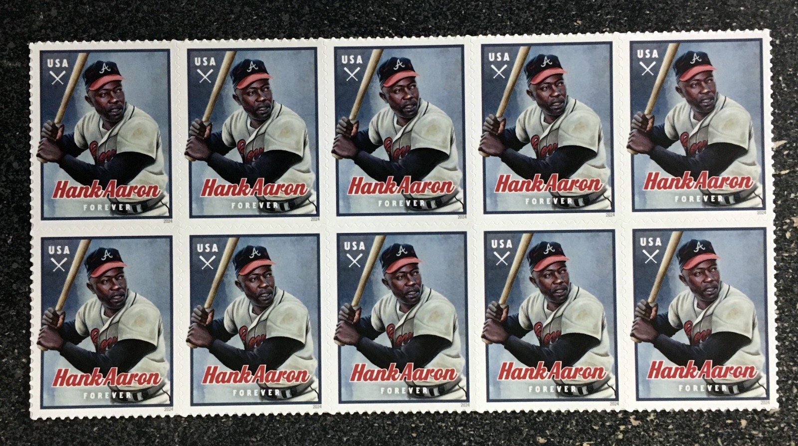 2024USA #5908 Forever Hank Aaron – Block of 10 From Sheet mint postage baseball