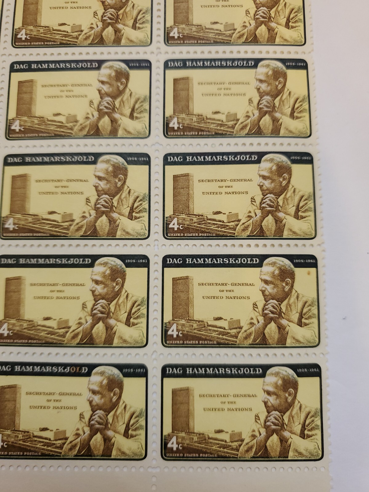 Dag Hammarskjold 4c Stamp 1961 US Postage 27279 Sheet of 40 Stamps