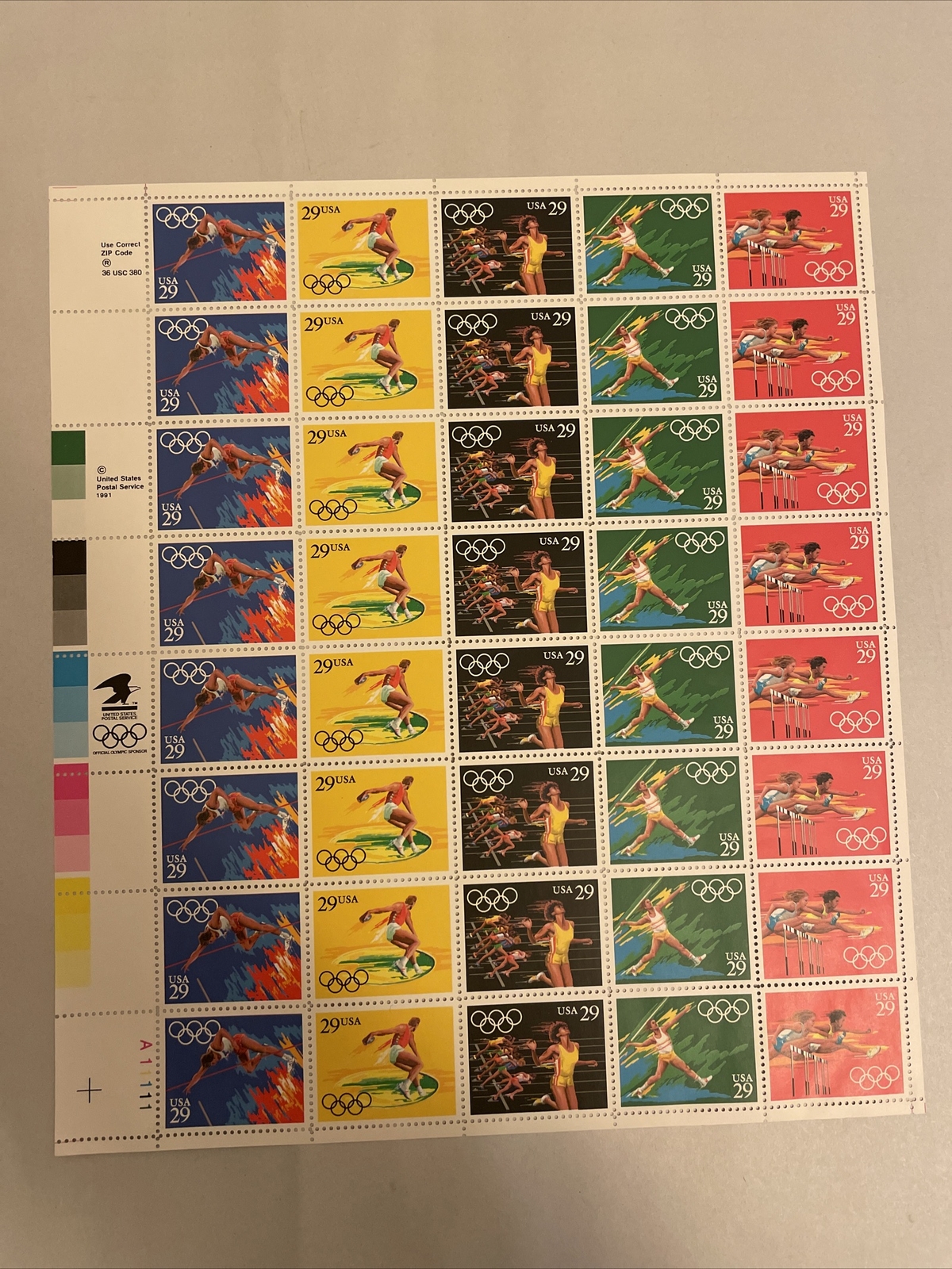US SCOTT 2553 – 57 PANE OF 40 SUMMER OLYMPIC STAMPS 29 CENT FACE