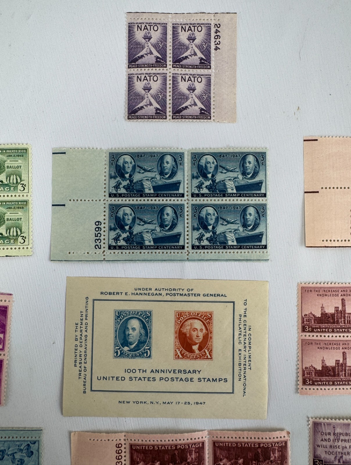 13 Mint US Commemorative Plate Blocks and CIPEX Souvenir Sheet 1946-1949