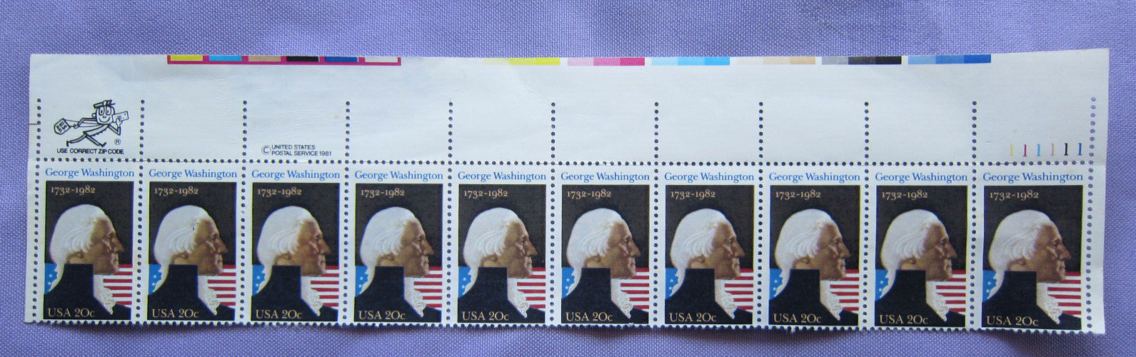 (10) 1982 GEORGE WASHINGTON STAMP 20c FIRST PRESIDENT USA RED WHITE BLUE UNUSED