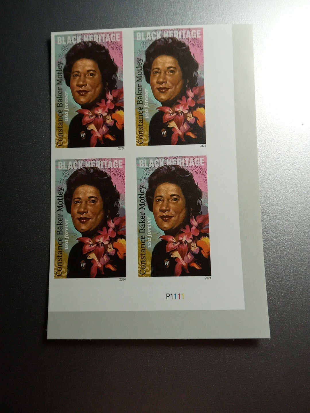 USA 2024 Sc #5830a 4ever CONSTANCE BAKER MOTLEY Imperf/NDC Plate block of 4 Mint