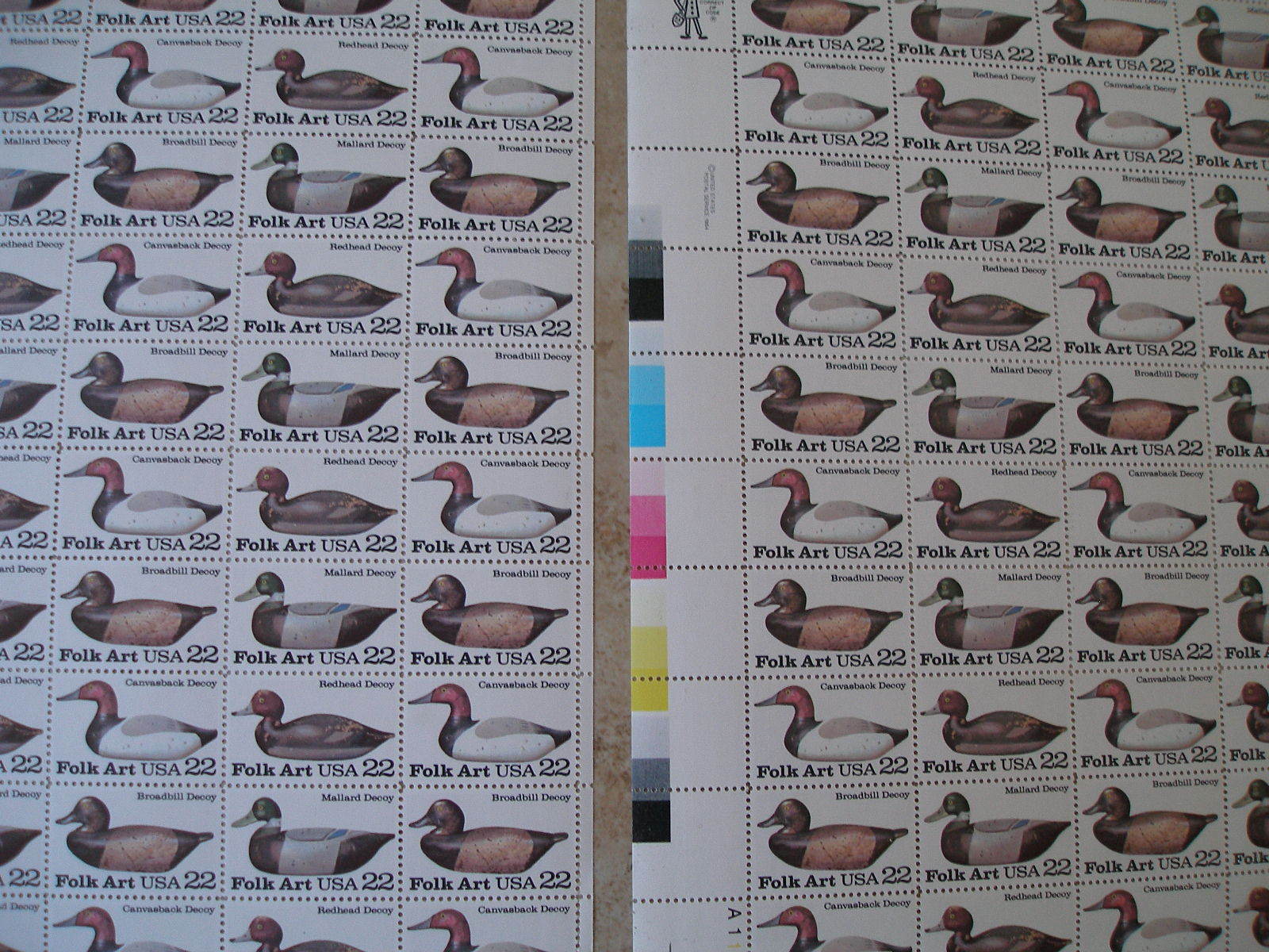 2 FULL SHEETS of 100 Stams # 2138-2141 Duck Decoys 22 cent