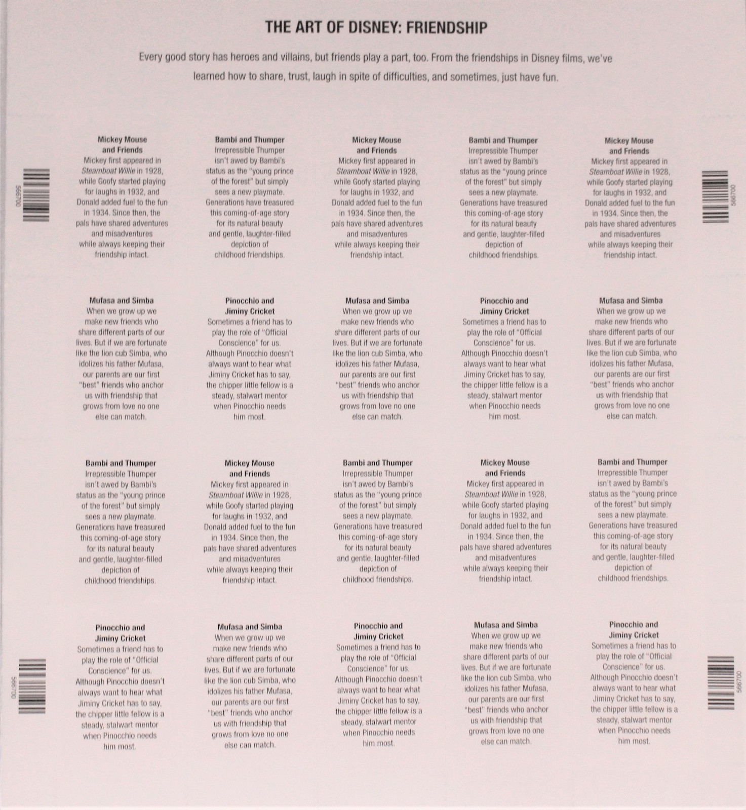 USPS Disney Postage Stamps The Art Of Disney Friendship Sheet Of 20 – 37 Cent