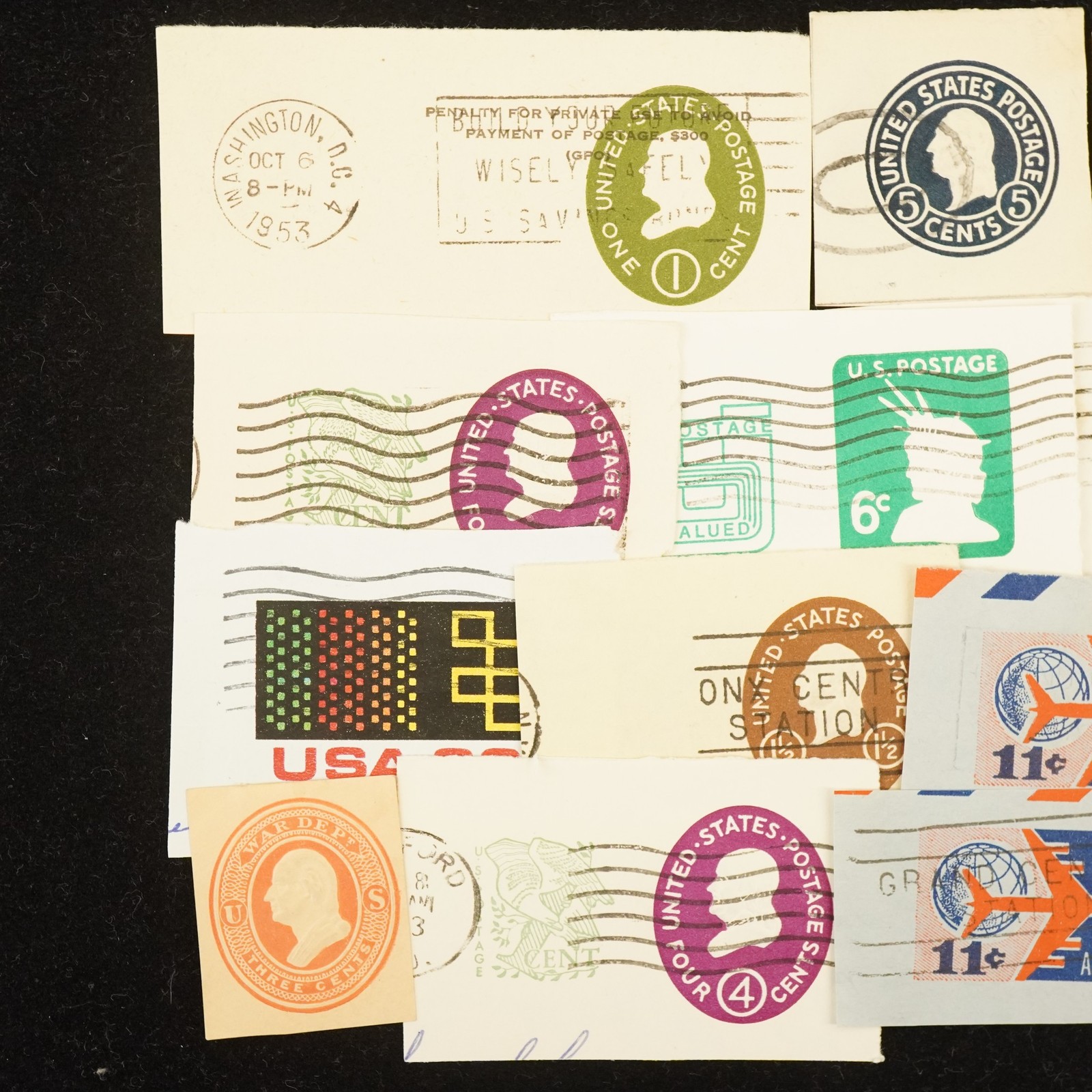 1918-1971 U.S. Stamps Envelope Canceled Cut Squares – Free Shipping USA