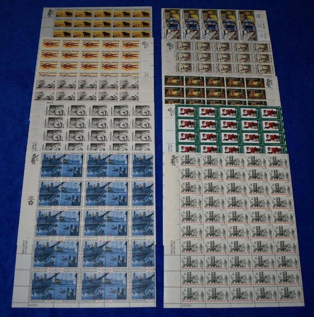 Ten U.S. Postage Full Mint 8 Cent Sheets from the 1970’s Bicentennial