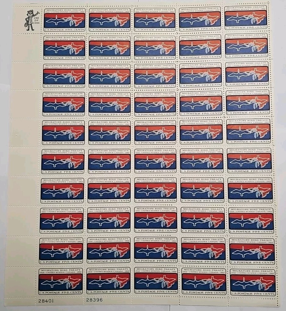 Stamp US Postage 5c 5 Cent Sheet OF 50 Stamps Migratory Bird Treaty 1916-1966