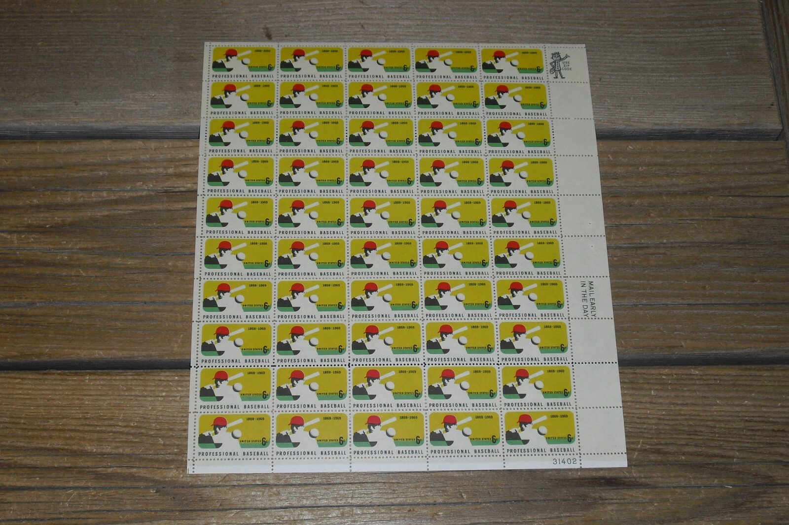 Vintage Complete Pro Baseball Commemorative Postage Stamp Sheet Original Gum
