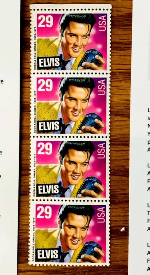 Elvis Presley Mint Never Hinged Block of 4 29c Postage Stamps 1993 + 2 Bookmarks