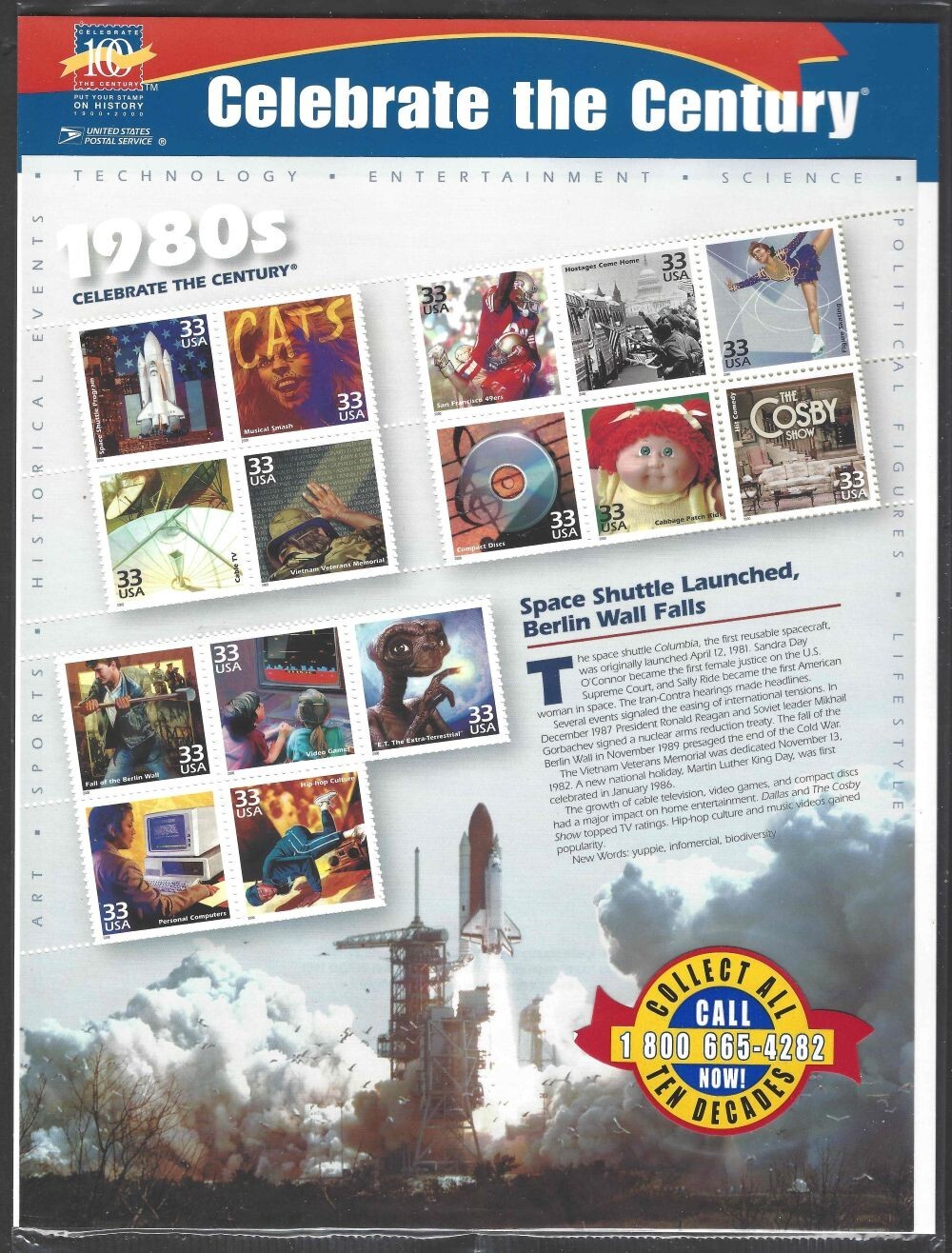 US Scott #3182-3191 32¢/33¢ Celebrate The Century 1900s-1990s 10 panes 1998-2000