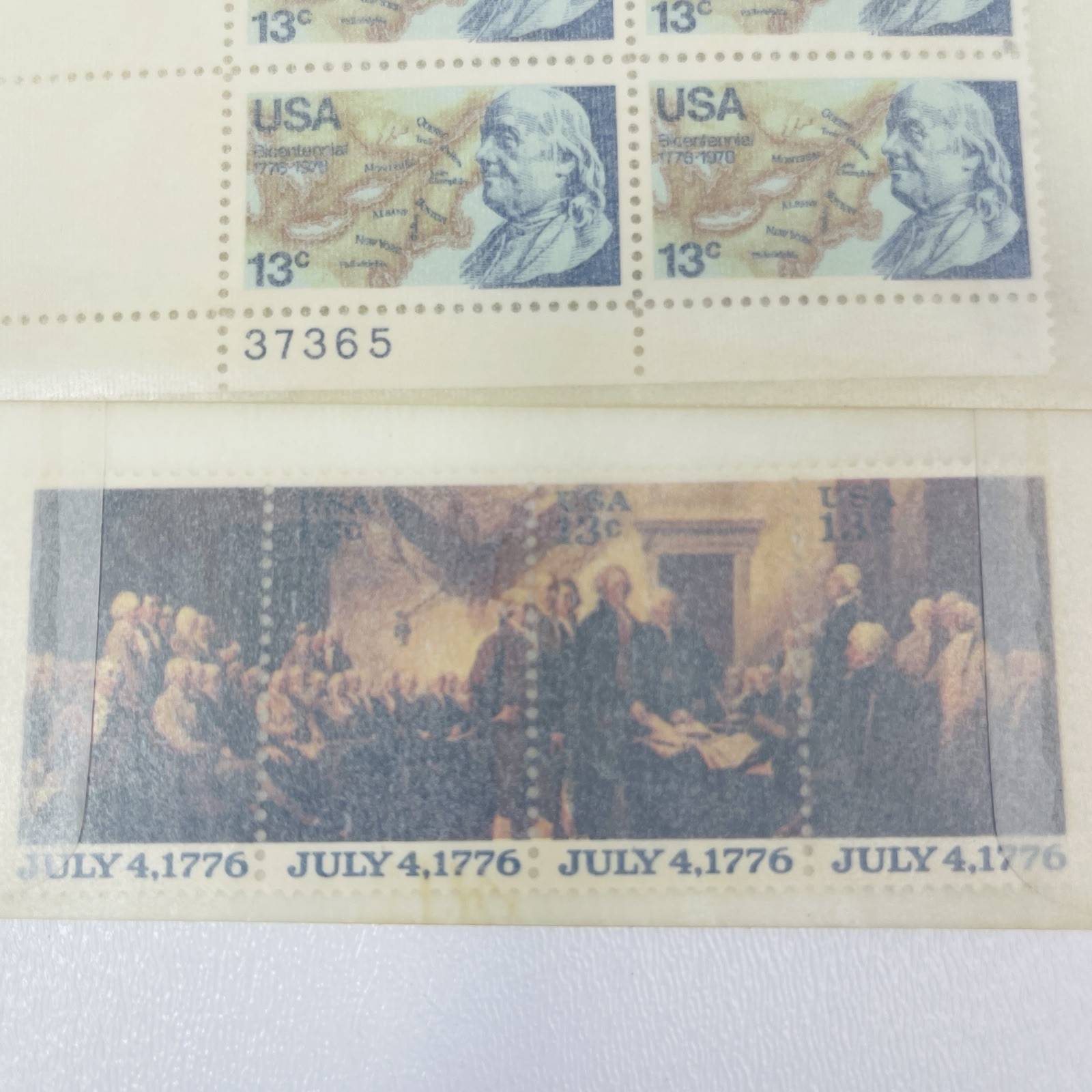 US Postage Stamps Bicentennial Lot Of 2 Plate Blocks Franklin American Revolutio