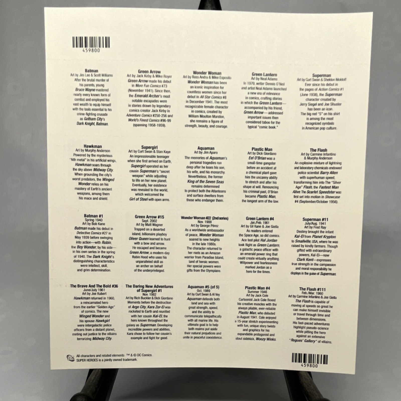 DC Super Heroes Comic Book Icons Limited Edition Full Sheet USPS 39 Cent Stamps