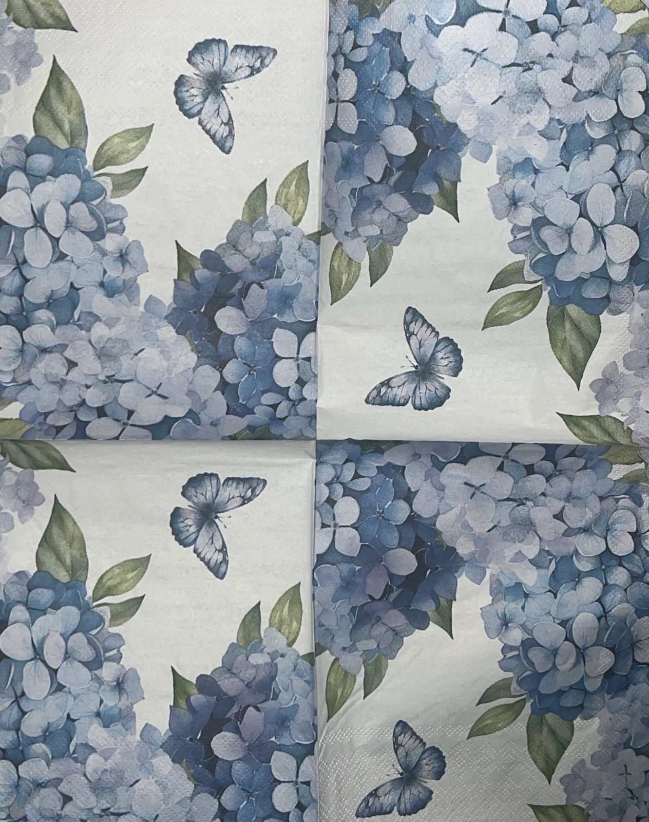 TWO Paper LUNCHEON Decoupage Floral art Napkin Blue Hydrangeas Watercolor Flower