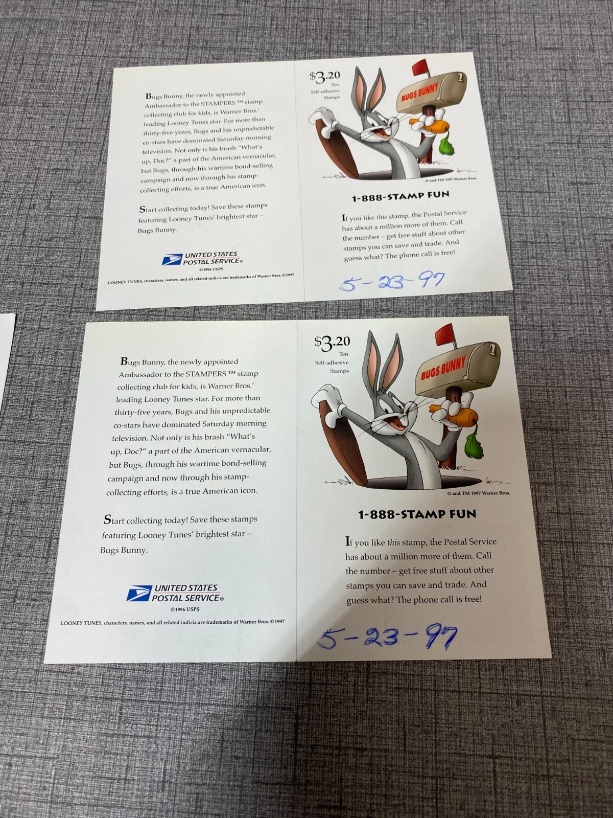 Six Booklets of LOONEY TUNES Bugs Bunny US Postage Stamp