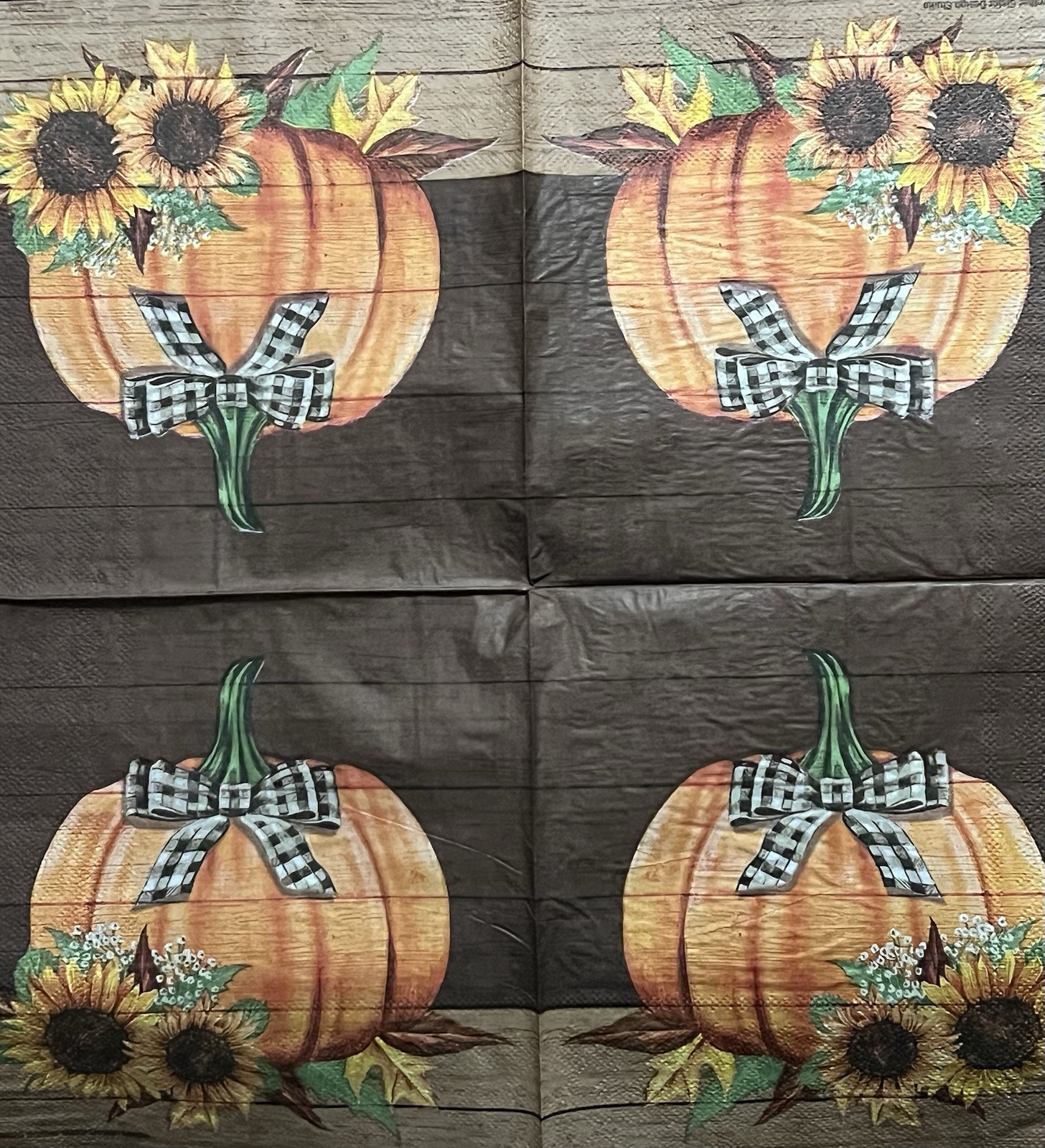 (TWO Individual LUNCHEON Decoupage Napkins – Halloween Pumpkin-sunflowers 6.5 “