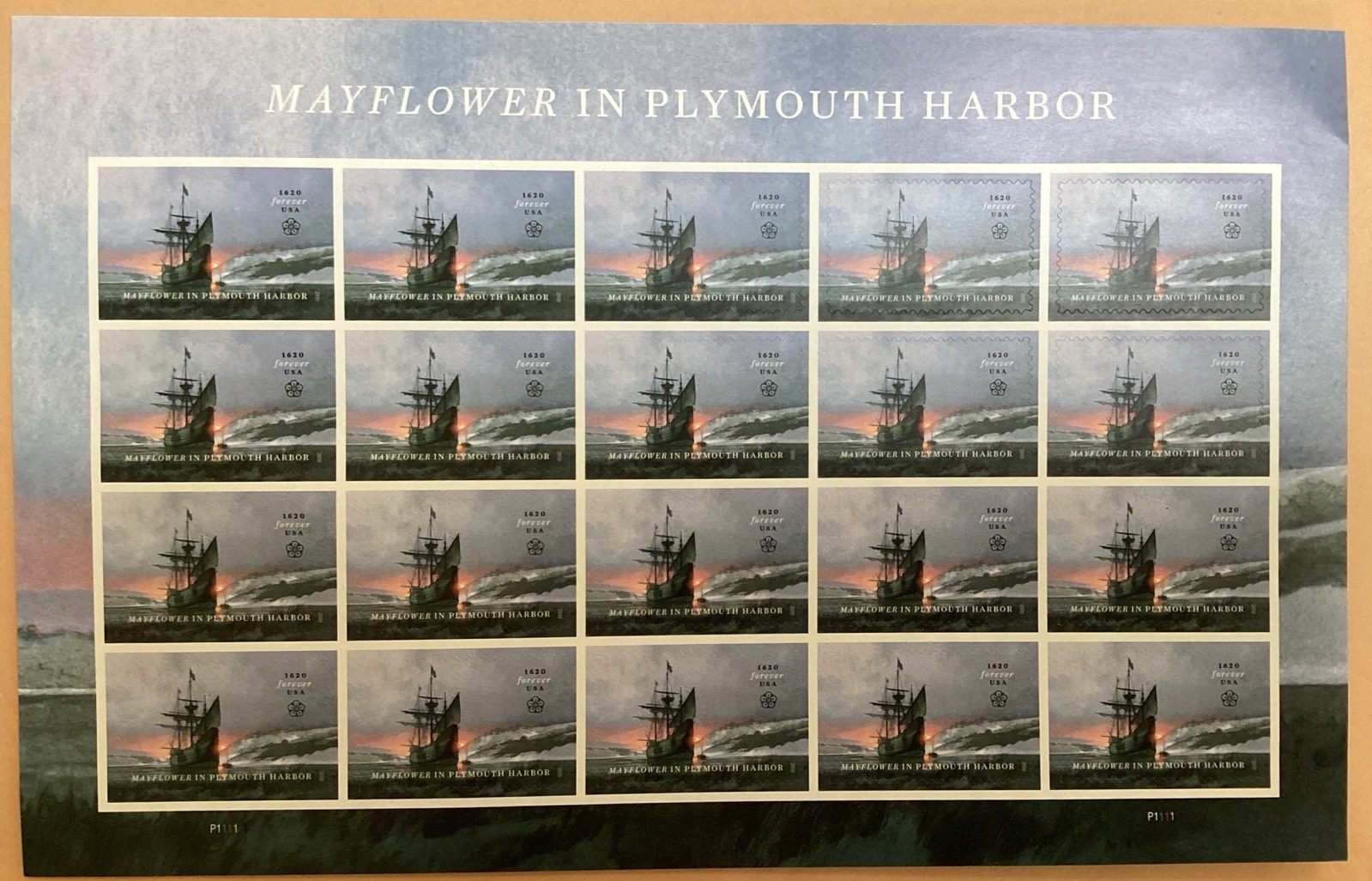 US SCOTT 5524 SHEET-PANE OF 20 MAYFLOWER IN PLYMOUTH HARBOR FOREVER STAMPS MNH