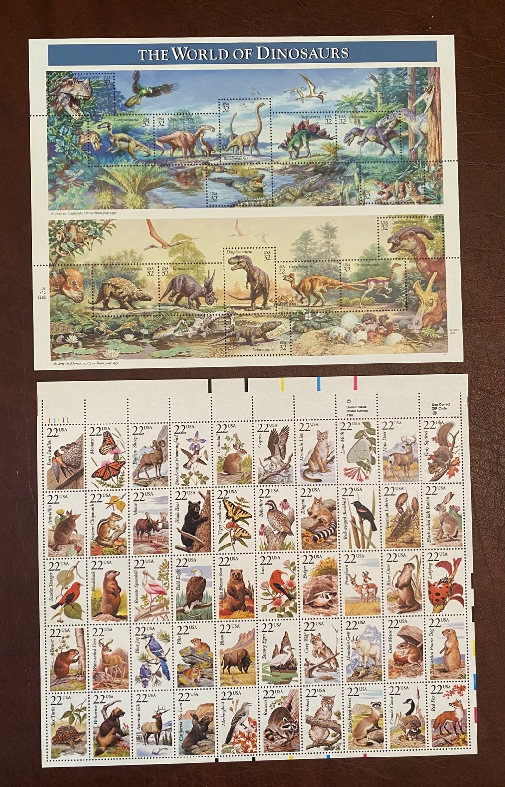 US Postage Stamp Lot of 2 Sheets – World of Dinosaurs, Animals Wildlife Prairie