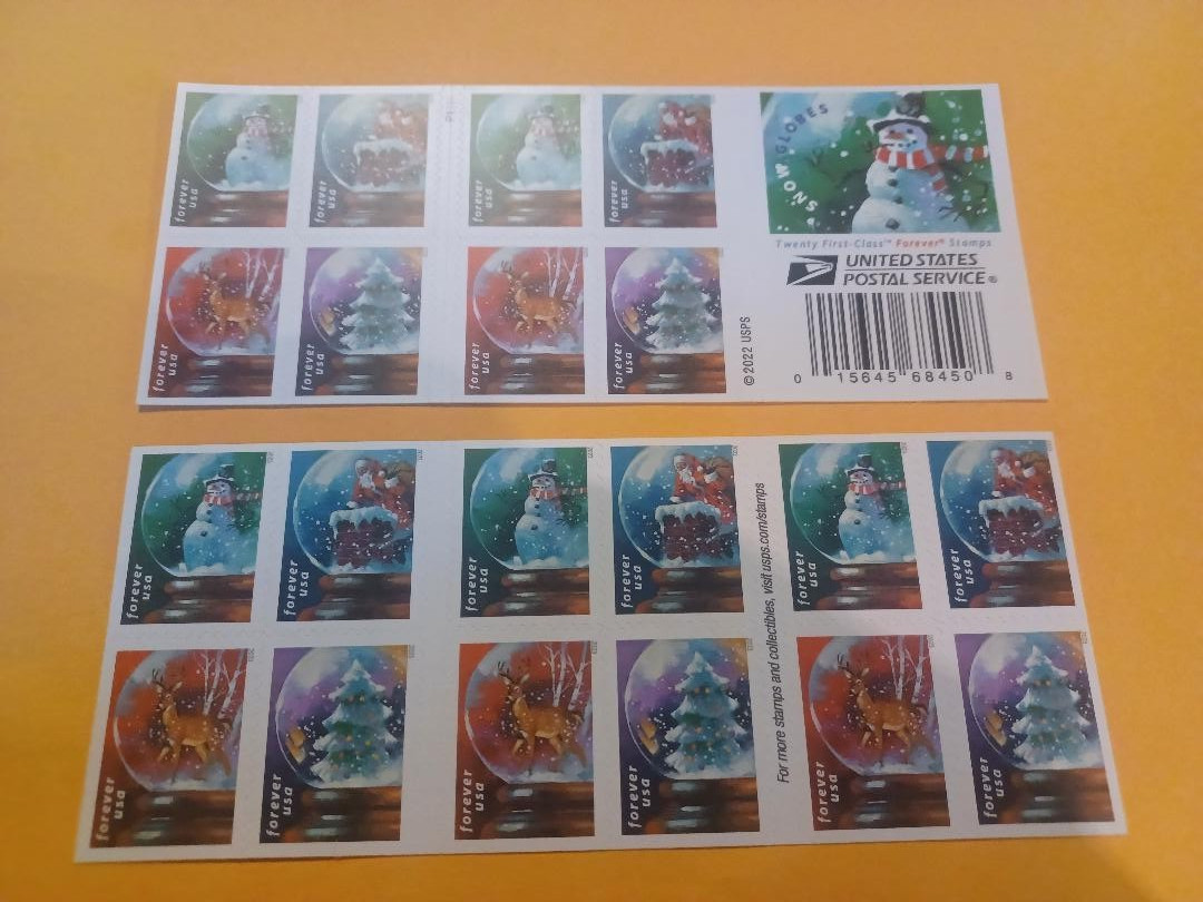 Christmas Snow Globes Forever Stamps booklet of 20 Lot of 2 Booklets 40 Stamps