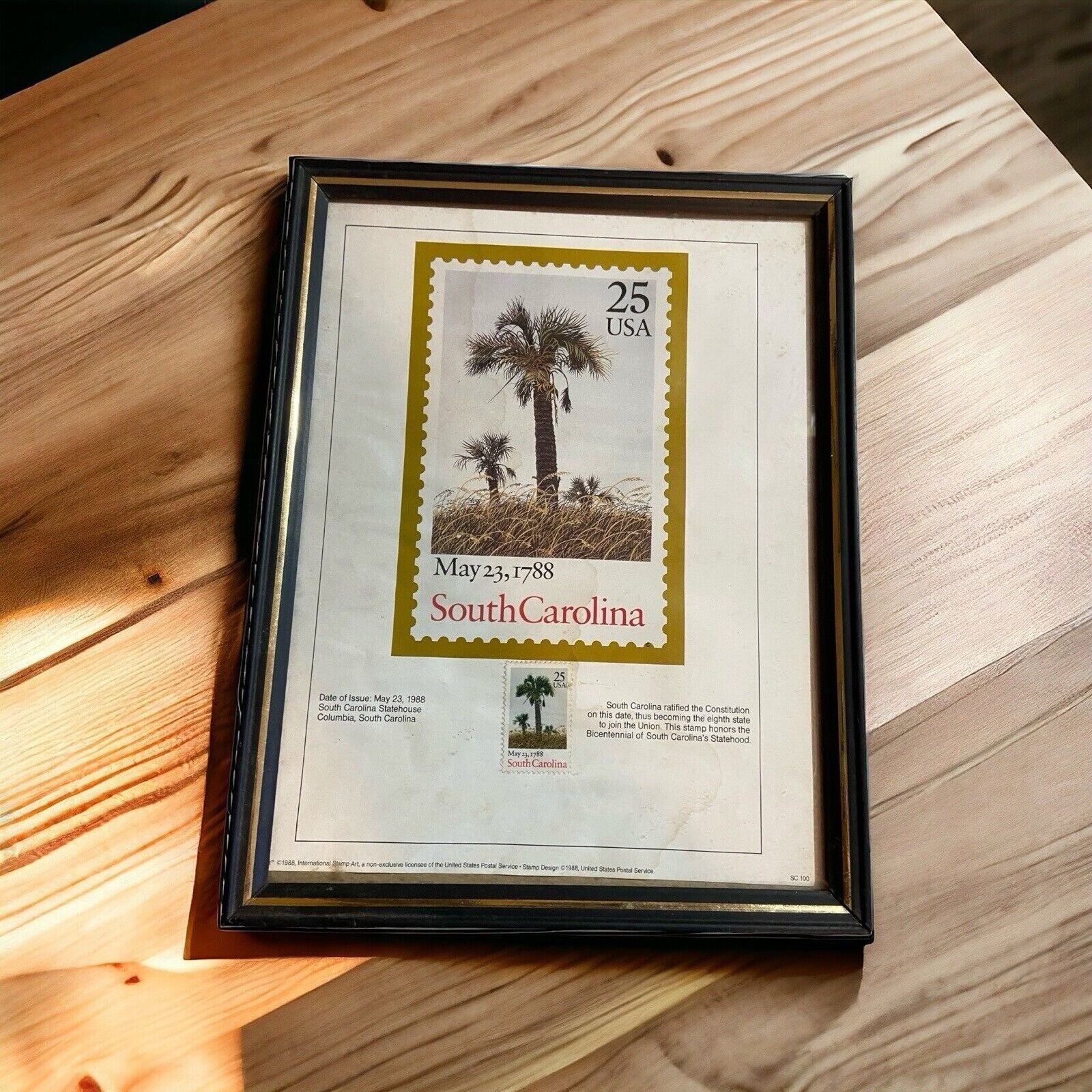 1988 South Carolina Statehood Bicentennial Stamp Framed Print USPS 25c Palm Tree