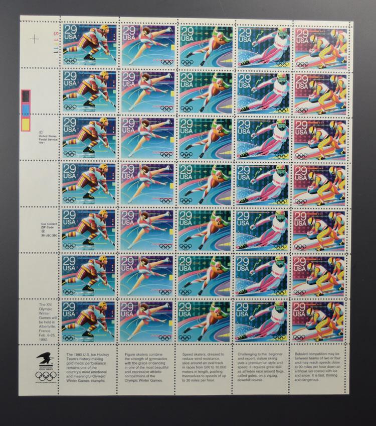 US SCOTT 2611 – 15 PANE OF 35 WINTER OLYMPIC STAMPS 29 CENT FACE MNH