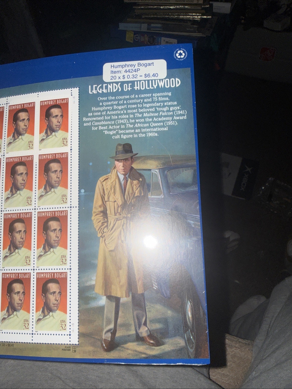 Legends Of Hollywood – Humphrey Bogart Stamps Full Sheet of 20 US Sealed 4424P