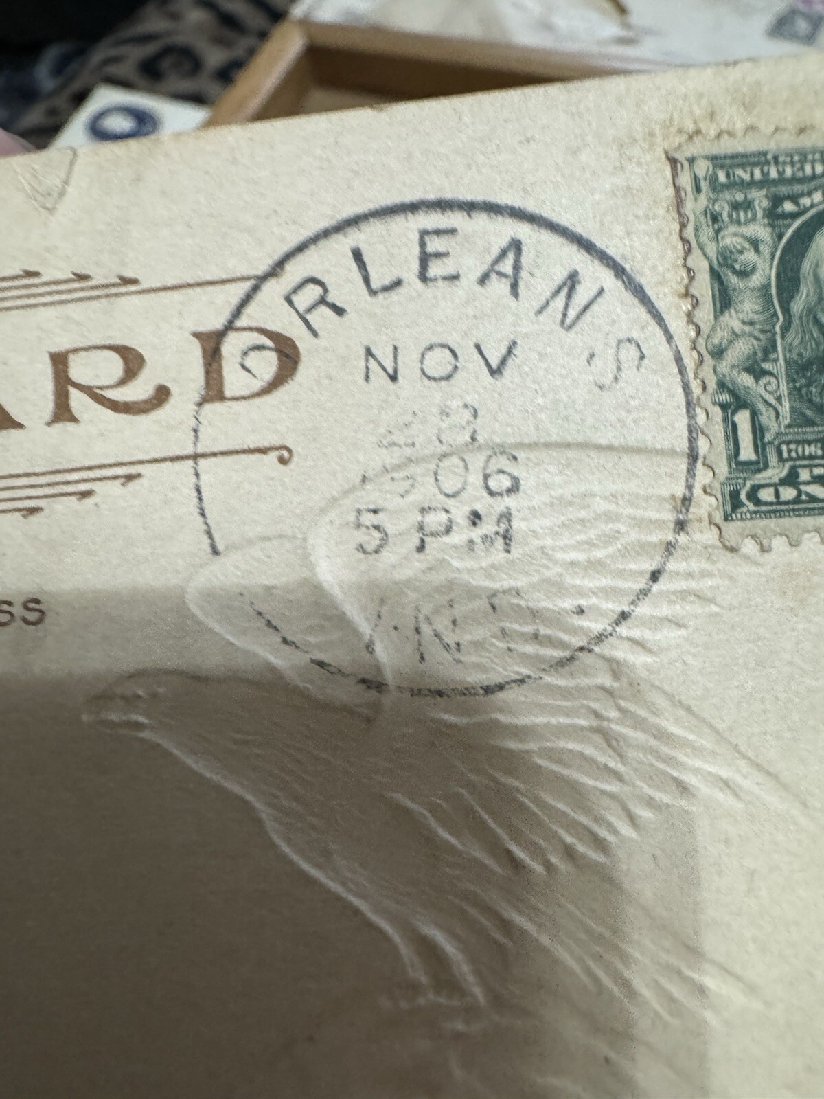 VTG 1706 FRANKLIN 1Cent Stamp POSTAGE Card, Circulated OOAK POSTMARK 1906 Rare