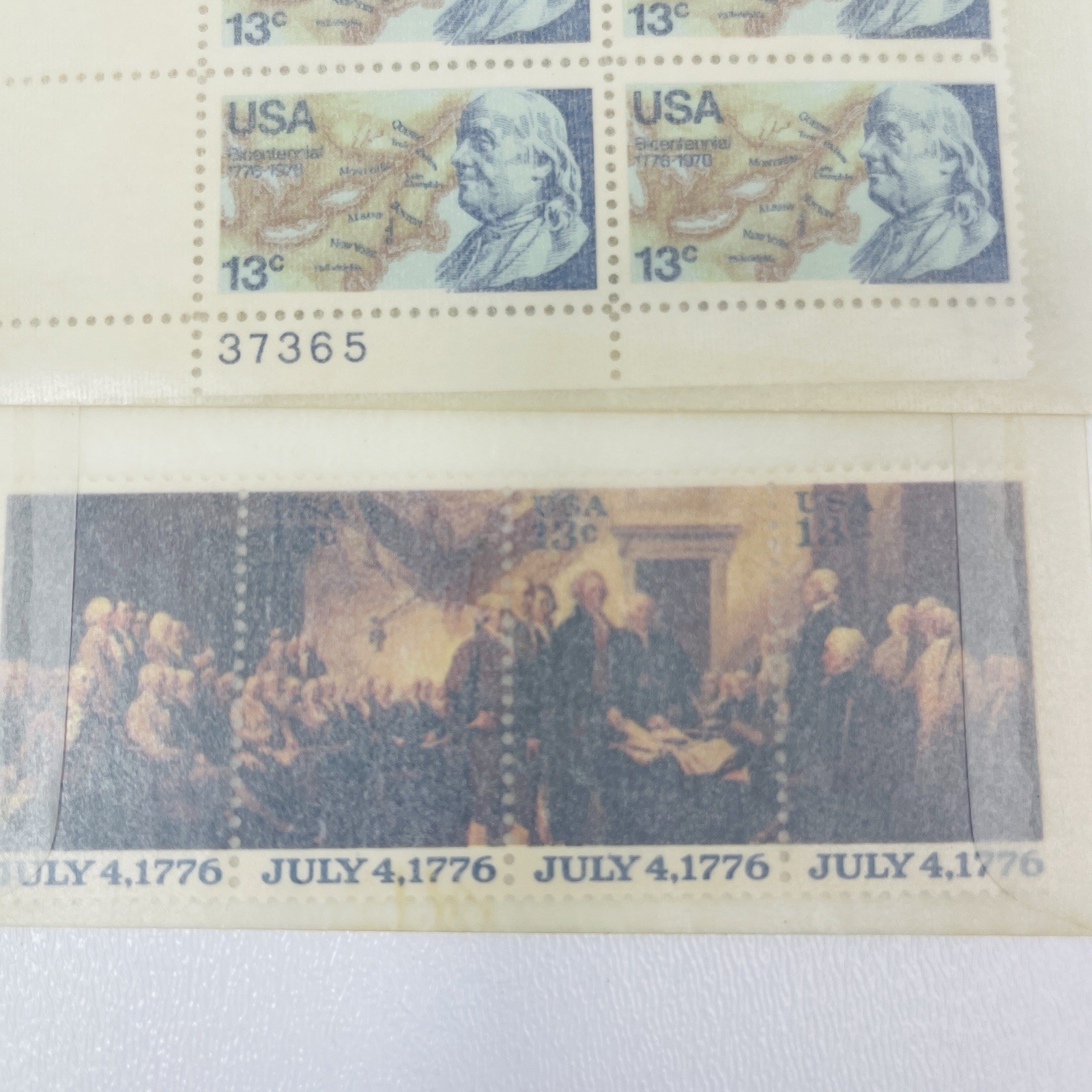 US Postage Stamps Bicentennial Lot Of 2 Plate Blocks Franklin American Revolutio