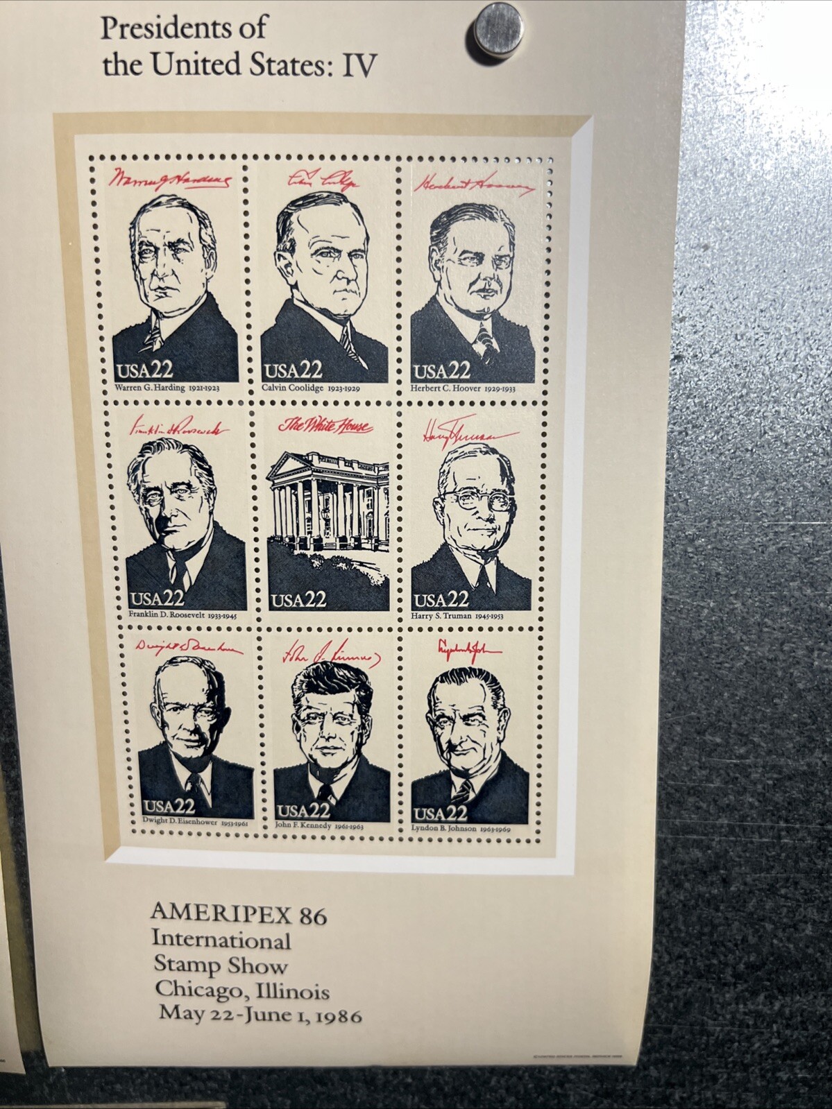 US SCOTT 2216 – 2219 4 PANES OF 9 1986 AMERIPEX STAMPS 22 CENT FACE MNH