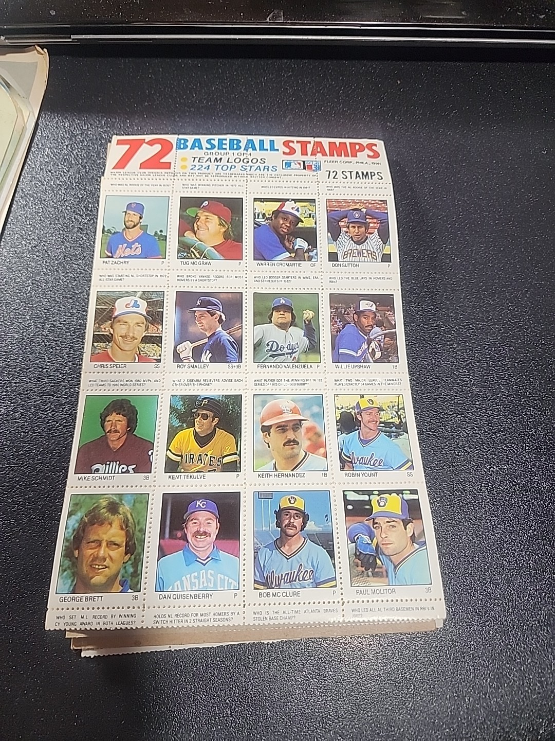 1983 Fleer Baseball Stamp Sheet Complete Set (1-4)