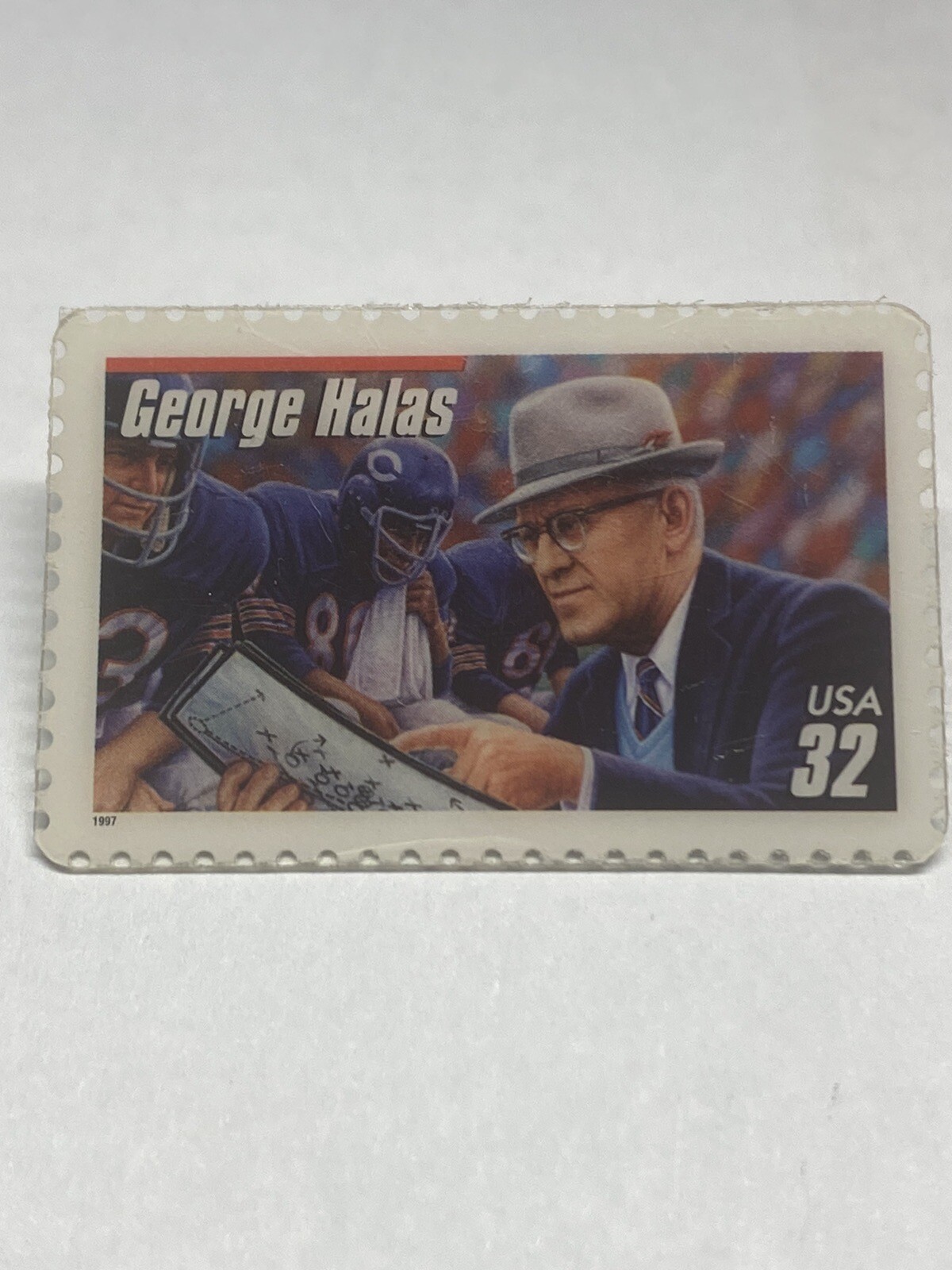 USPS 1997 George Halas 32cent Stamp Postal Hat Lapel Pin Plastic