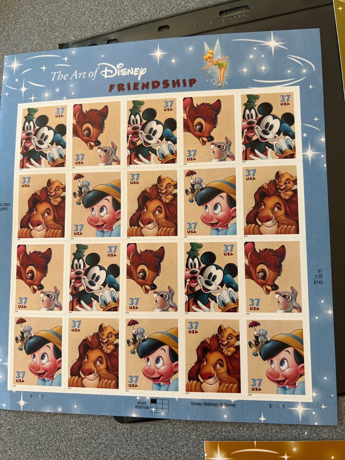 THE ART OF DISNEY Complete Set of 5 Differnt Full Sheets of 20 US Stamps 2004-08