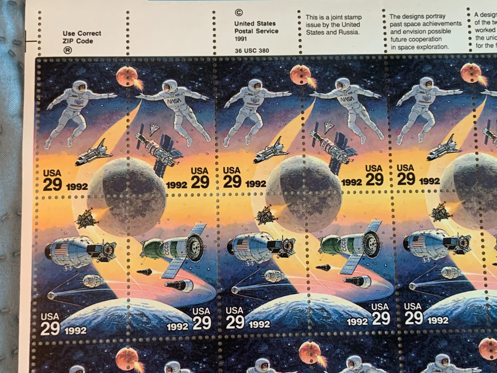 1992 Space (US/Russian Joint Issue) 29¢ US Stamp MNH Sheet of 50 Scott#2631-2634