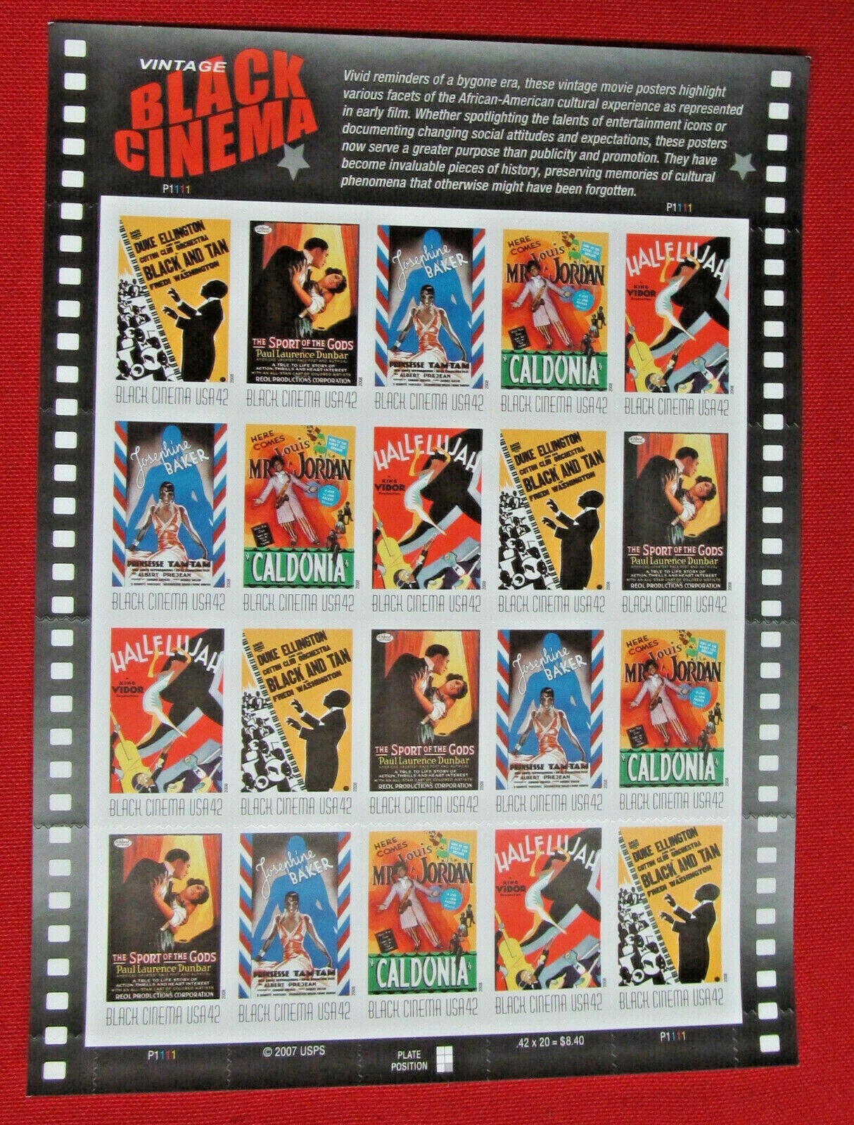 Three Sheets x 20 = 60 Of Vintage BLACK CINEMA 42¢ US USA Stamps. Sc # 4336-4340