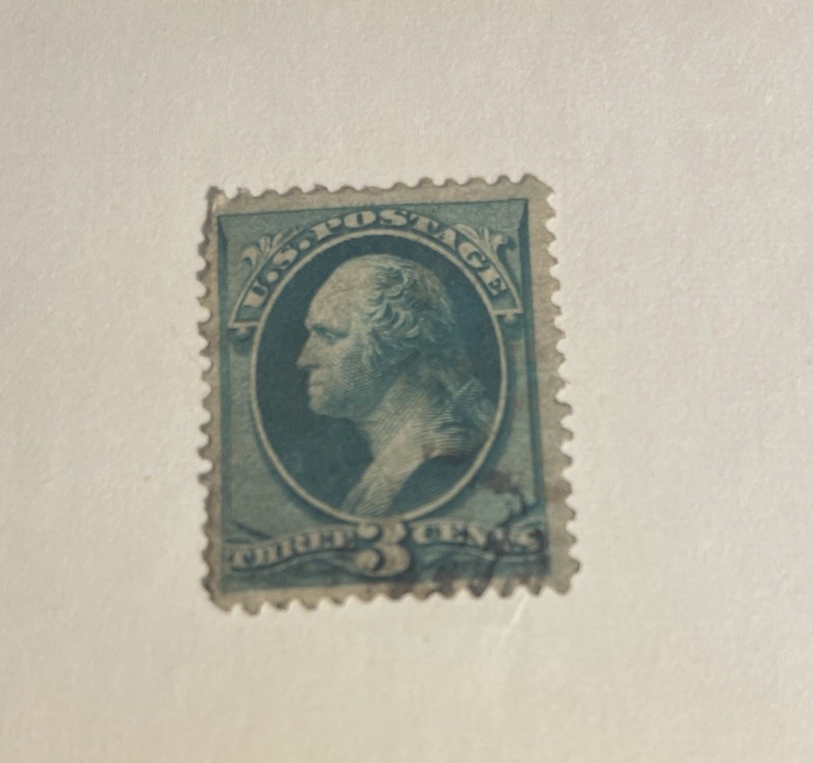 RARE 1870-79 3 CENT GEORGE WASHINGTON US GREEN POSTAGE STAMP, USED
