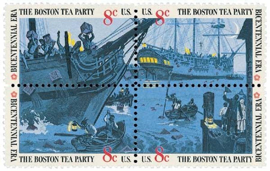 Boston Tea Party–Block-4 Collectible Unused 1973 Stamps-FREE SHIPPING