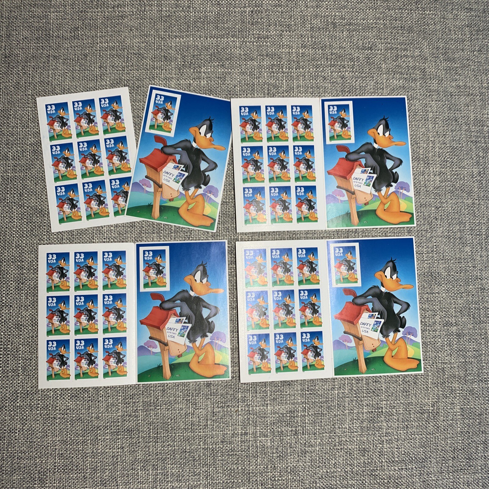 4 U.S. Postage stamp Sheets NEW unhinged , Daffy Duck 33 cents From Bugs Bunny