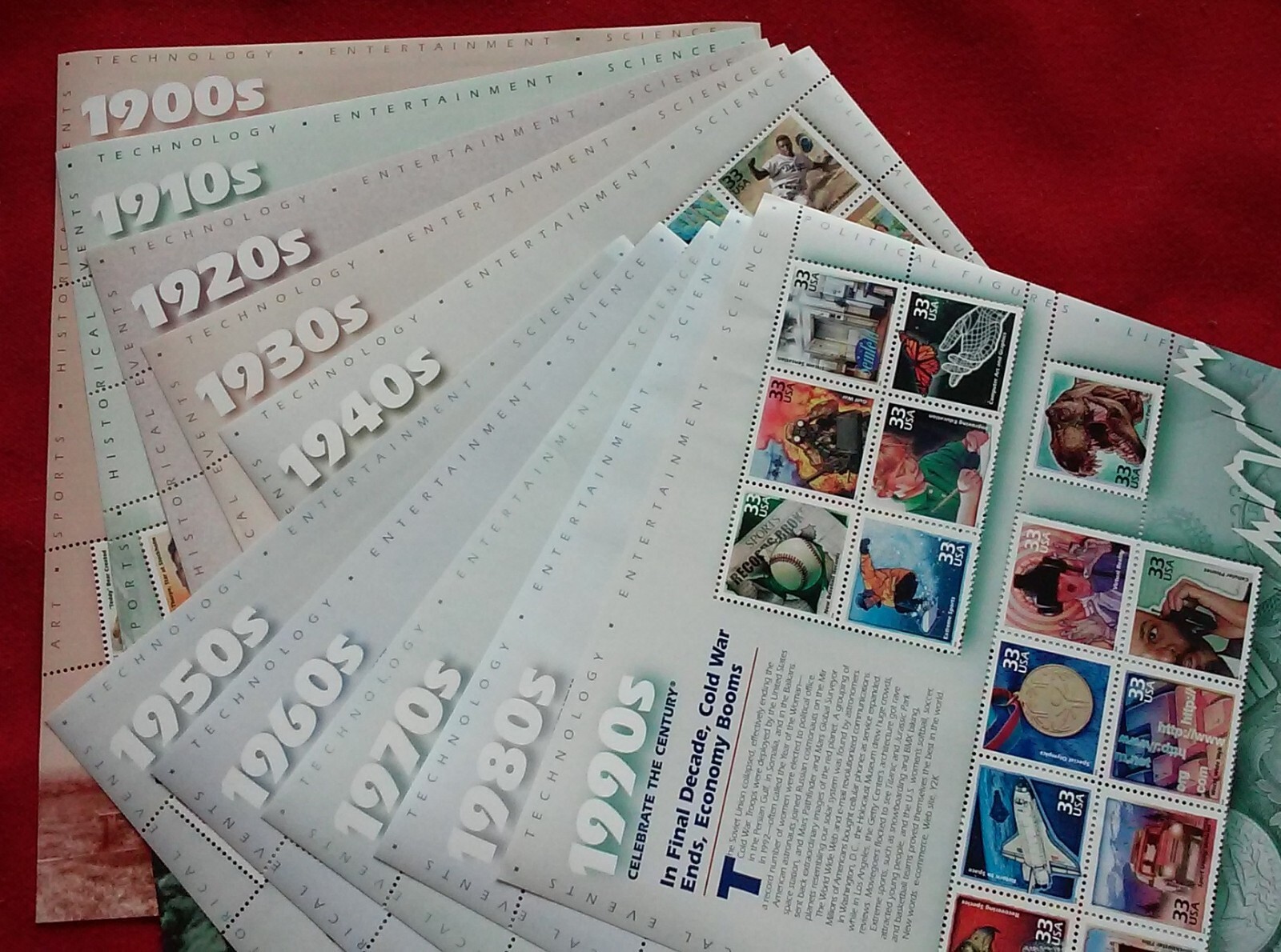 Sealed CELEBRATE THE CENTURY 1900-1990. Complete 10 Sheet Set US Stamps ….