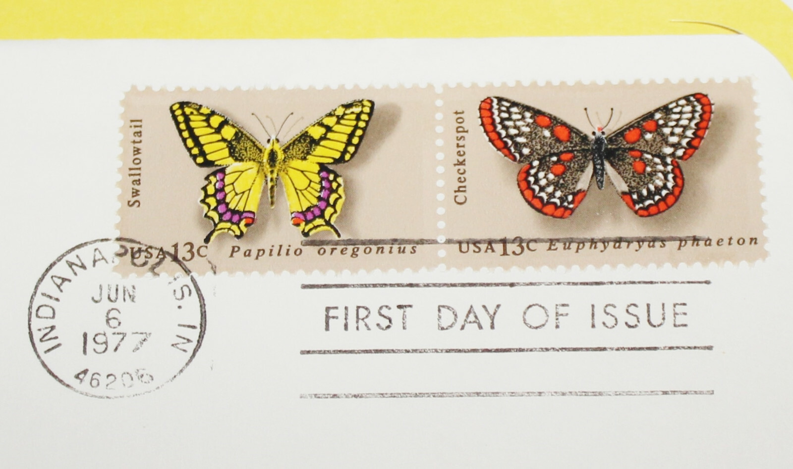 First Day of Issue Souvenir Page Butterflies Swallowtail Checkers pot 1977 Stamp