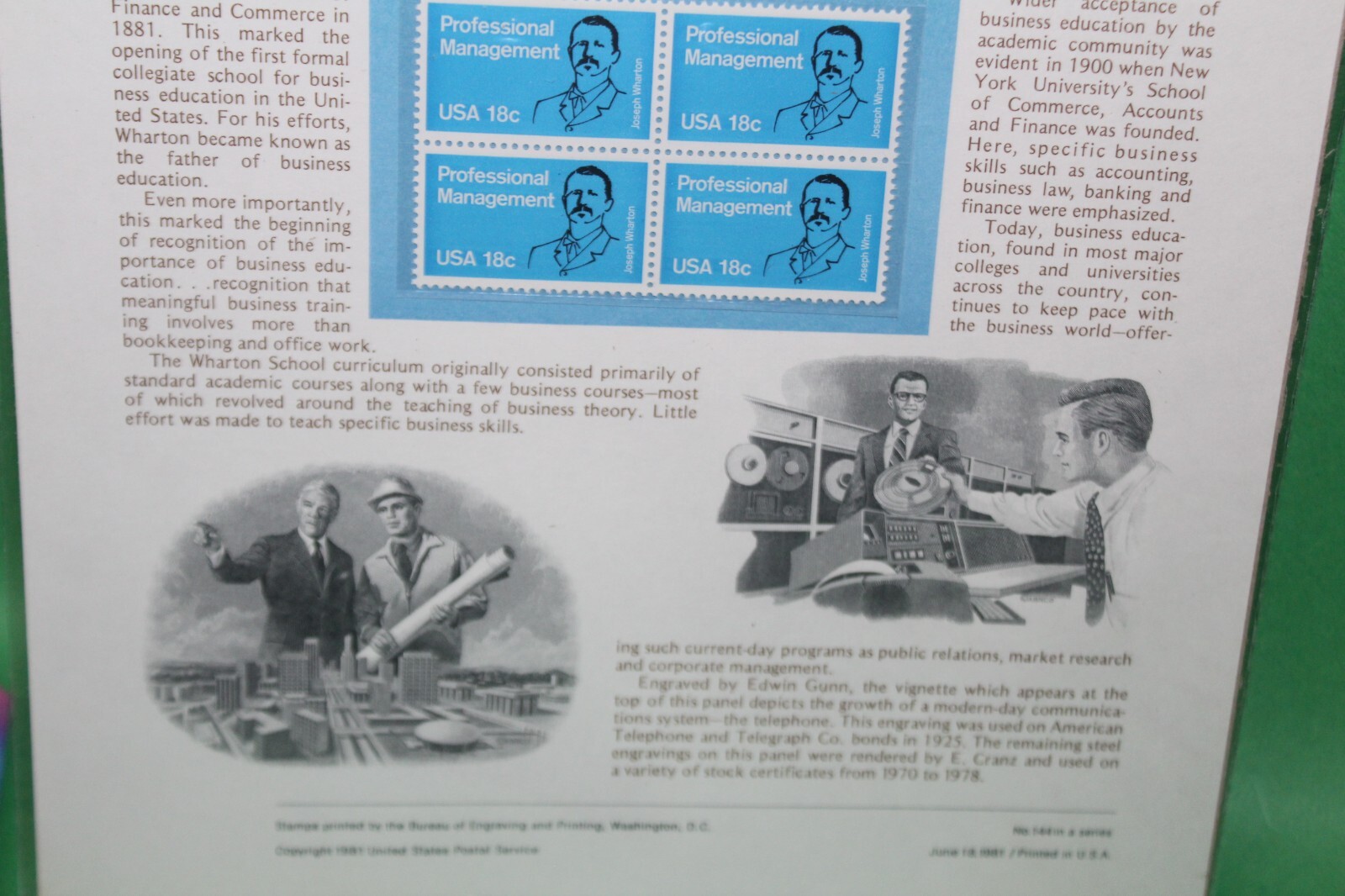 American Commemoratives Professional Management USPS Stamps 144 June 18, 1981