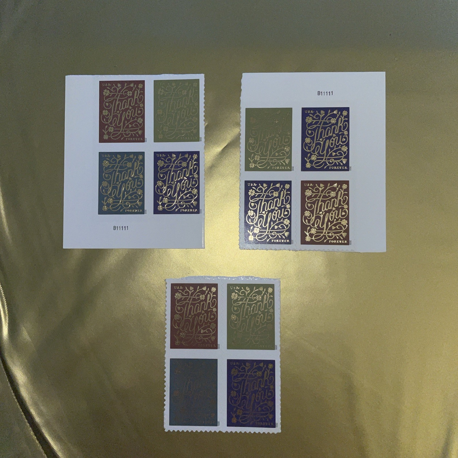 Thank You Pane of 20 + 3 Blocks Of 4 Forever Stamps + 4 FDC & 4 DCP envelopes