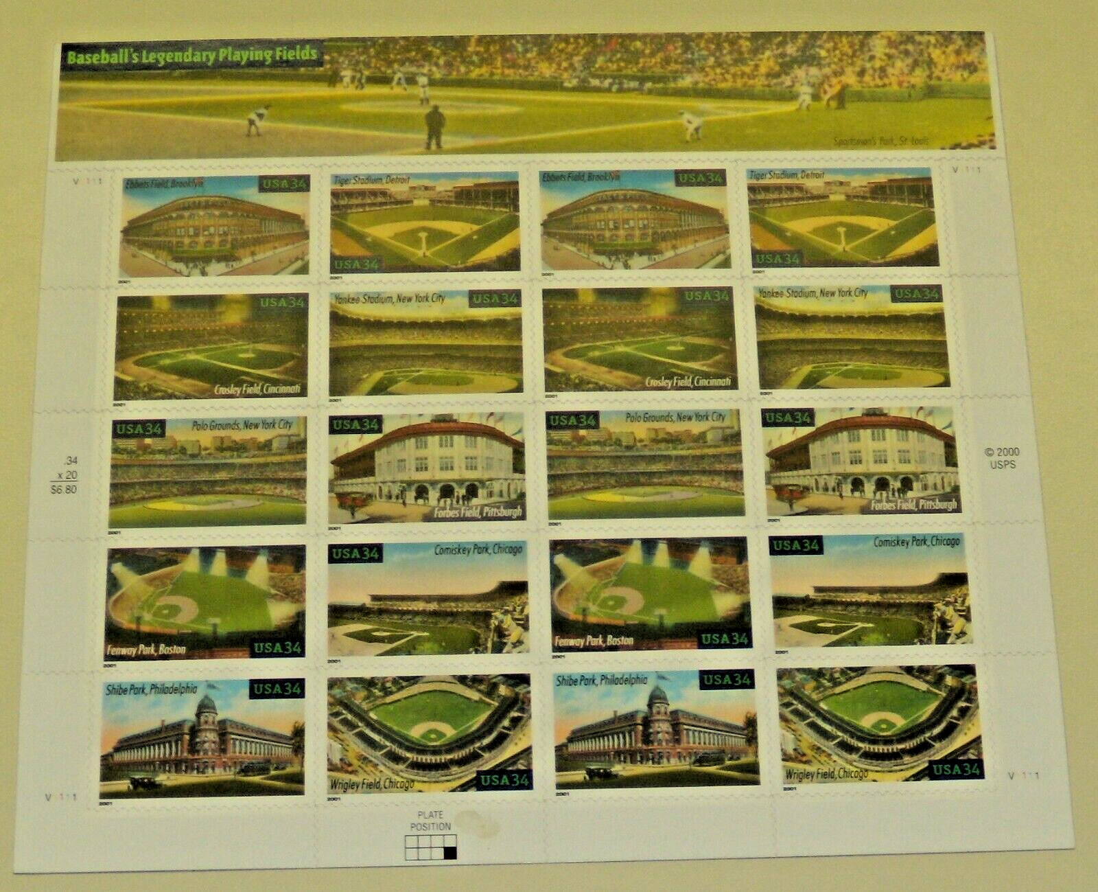 Two x 20 = 40 of BASEBALL’S LEGENDARY PLAYING FIELDS 34¢ US Stamps USA 3510-3519