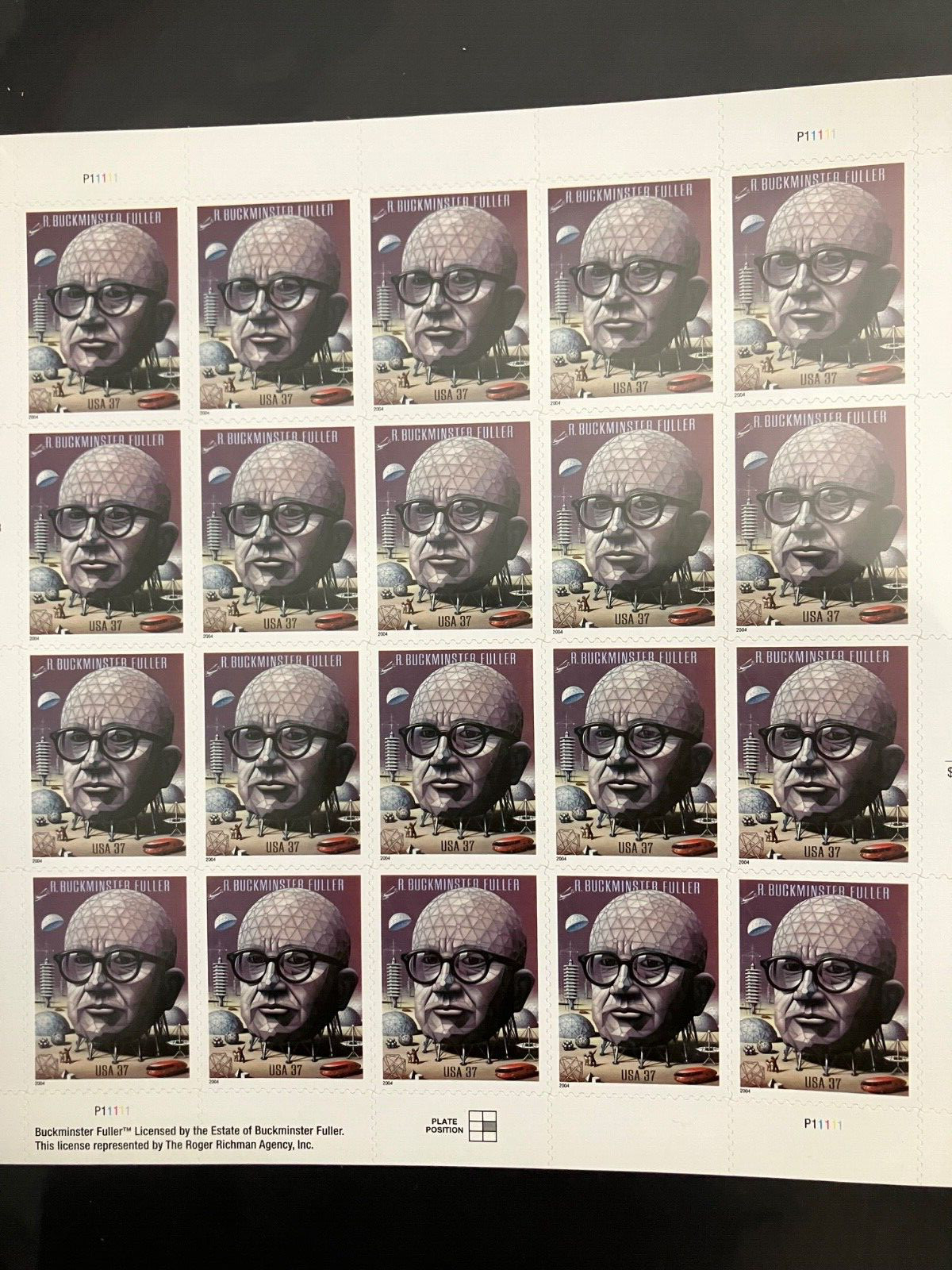 R. Buckminster Fuller 20 count USA 37 Cent stamp sheet-NEVER USED