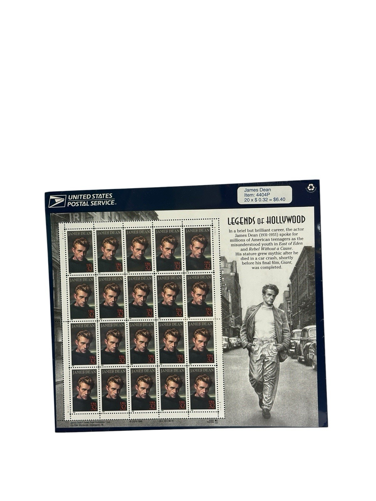 USPS James Dean Legends Of Hollywood 32 Cent Stamps Factory Sealed