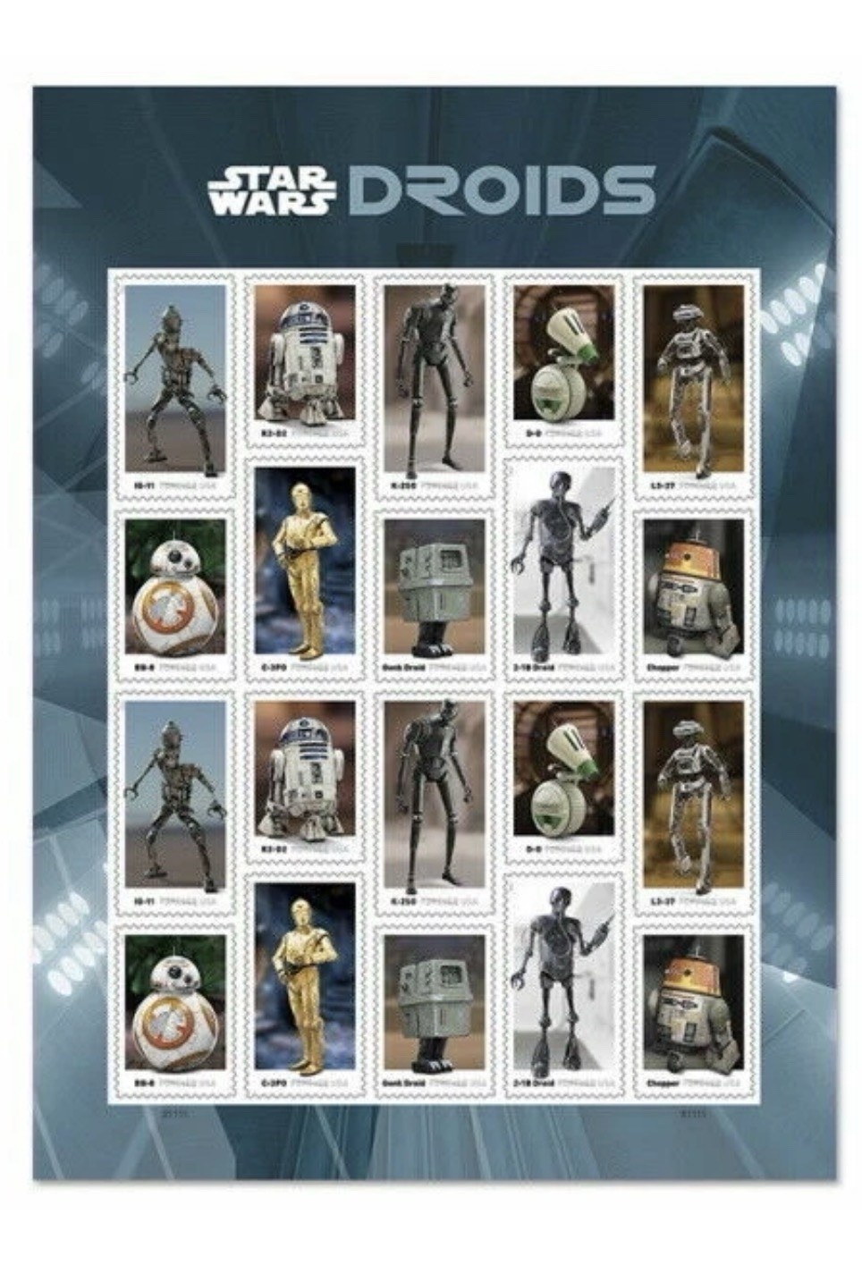 Stamps , 2 Sheets Of 20 US Forever Star Wars Droids Stamps, Unused.