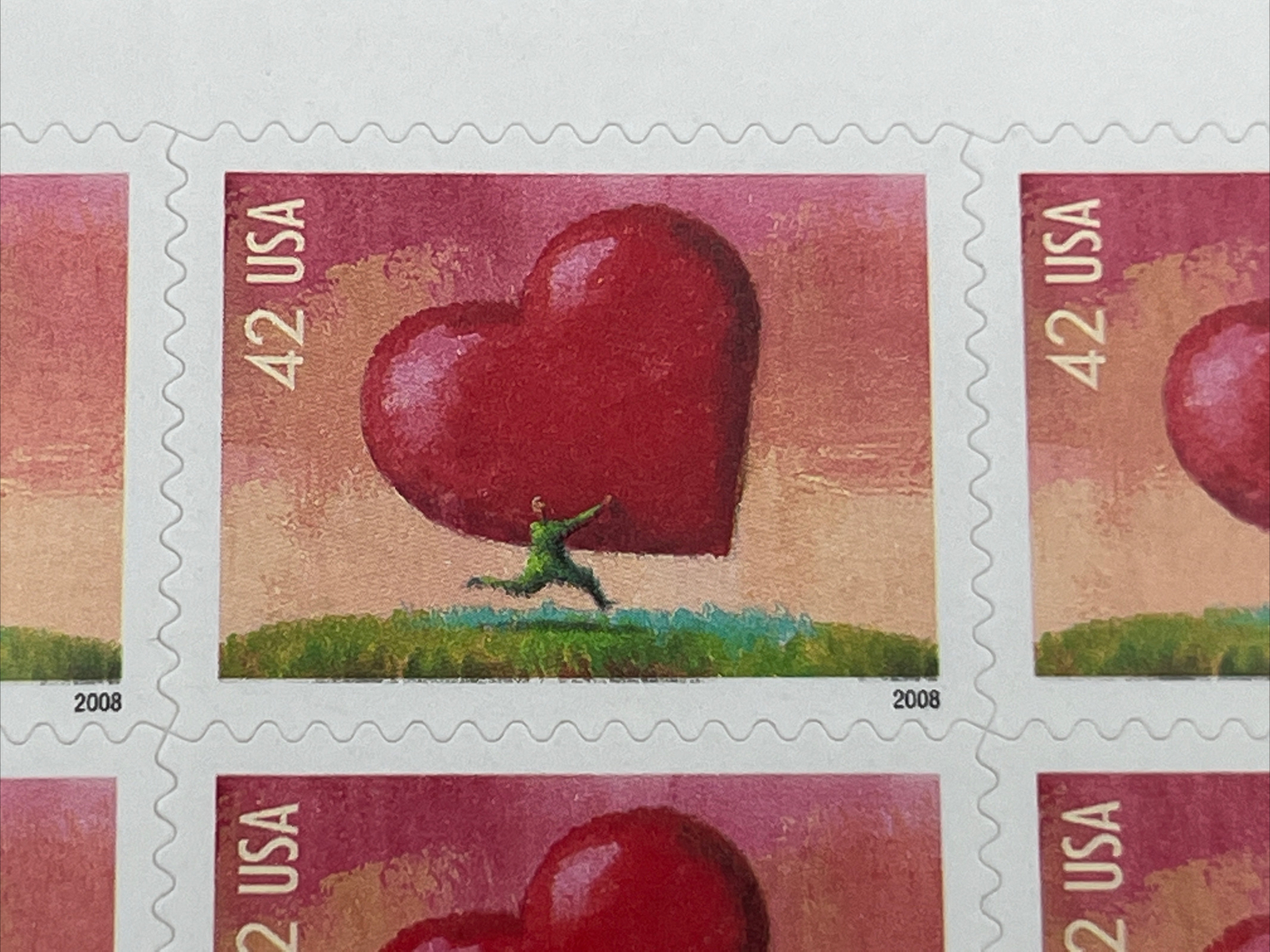 Love All Heart Full Pane of Twenty 42 Cent Stamps Scott 4270a