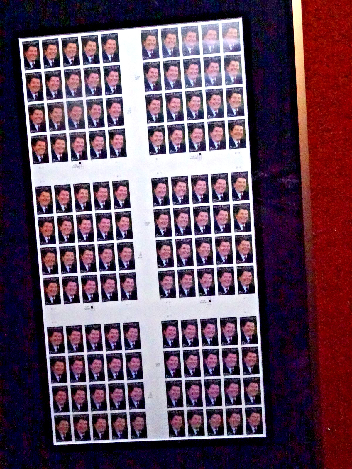 US 3897 RONALD REAGAN 37c UNCUT PRESS SHEET 2005 6 PANES PROFESSIONALLY FRAMED**