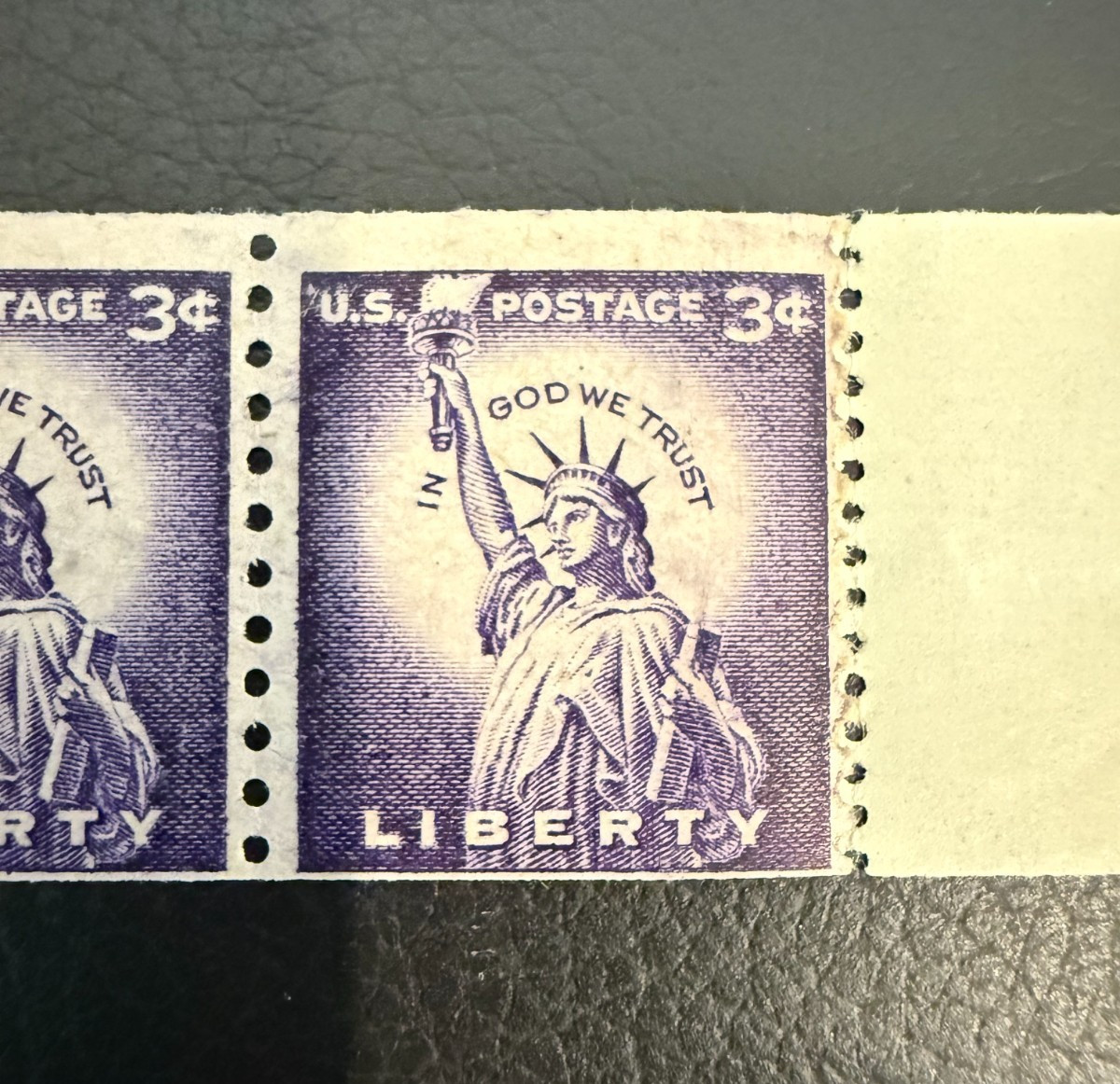 FOUR USPS Liberty 3 Cent Unused Connected Stamps From a Coil