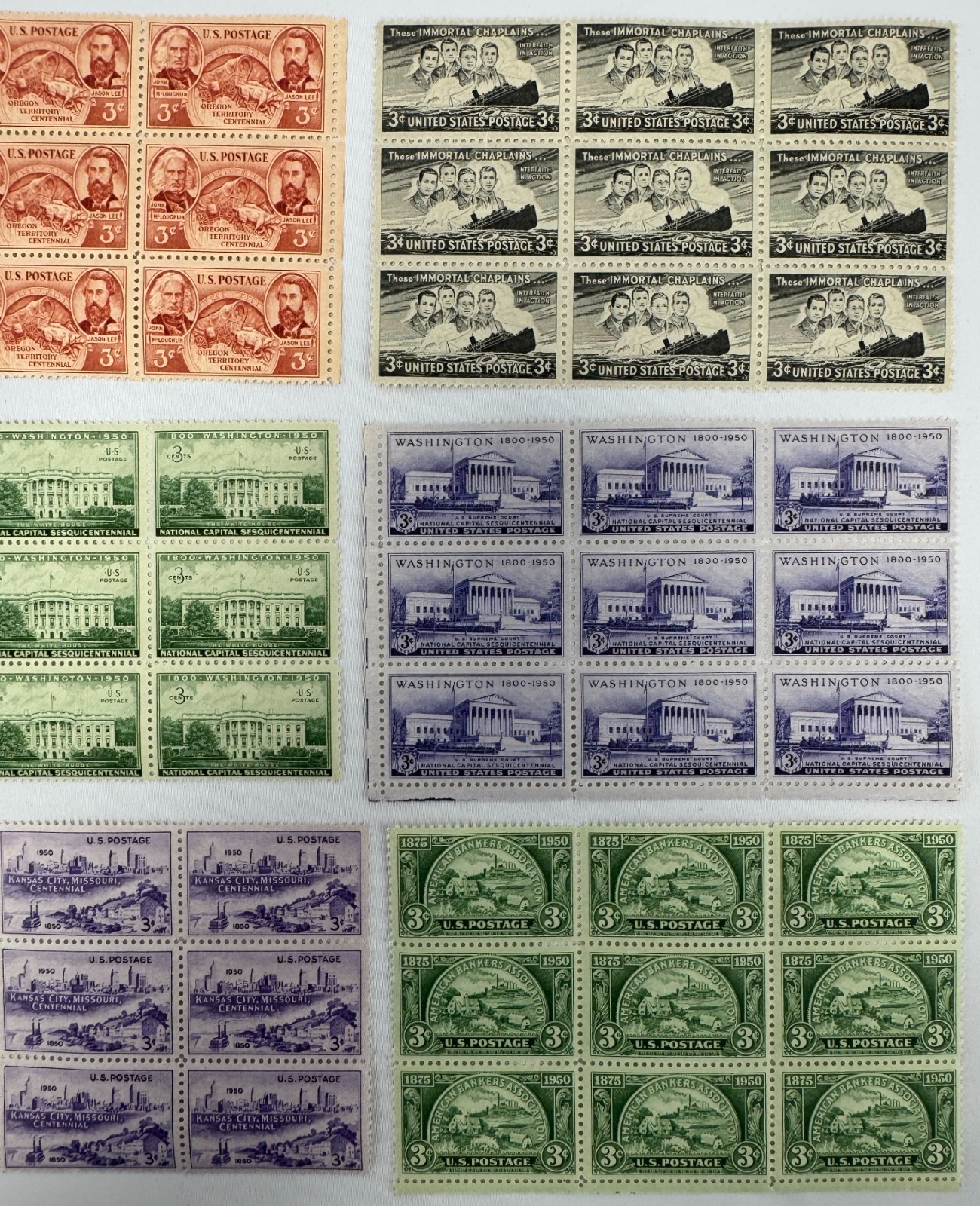 Lot of 9 Mint US Plate Blocks 1948–1950 American History, National Landmarks
