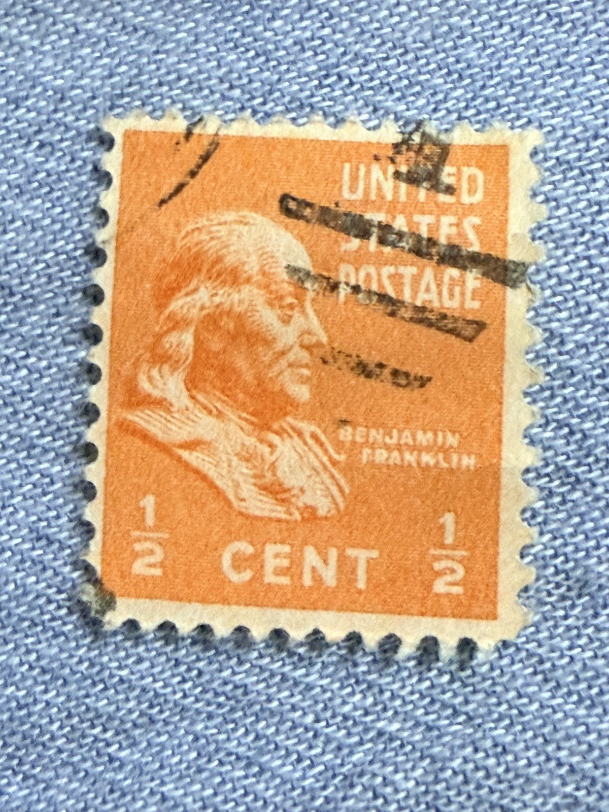 Vintage 1/2 Cent Postage Stamp Featuring Benjamin Franklin 1938