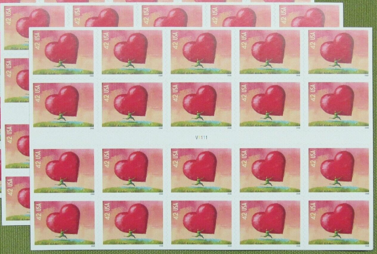 Two Panes /Sheets x 20 = 40 of LOVE: ALL HEART 42¢ US Postage Stamps. USA # 4270